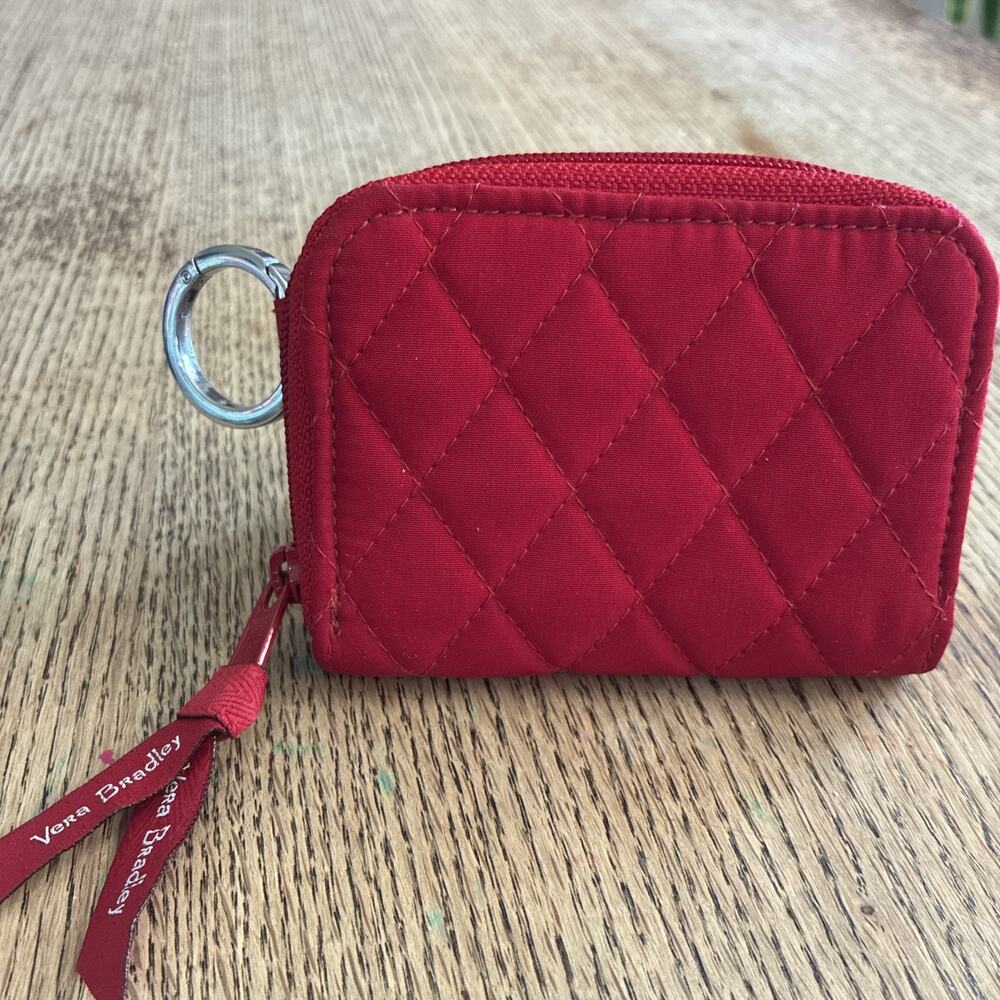 Vera Bradley Wallet Red Quilted Double ID Holder W/ Key Ring Zipper RFID NWOT